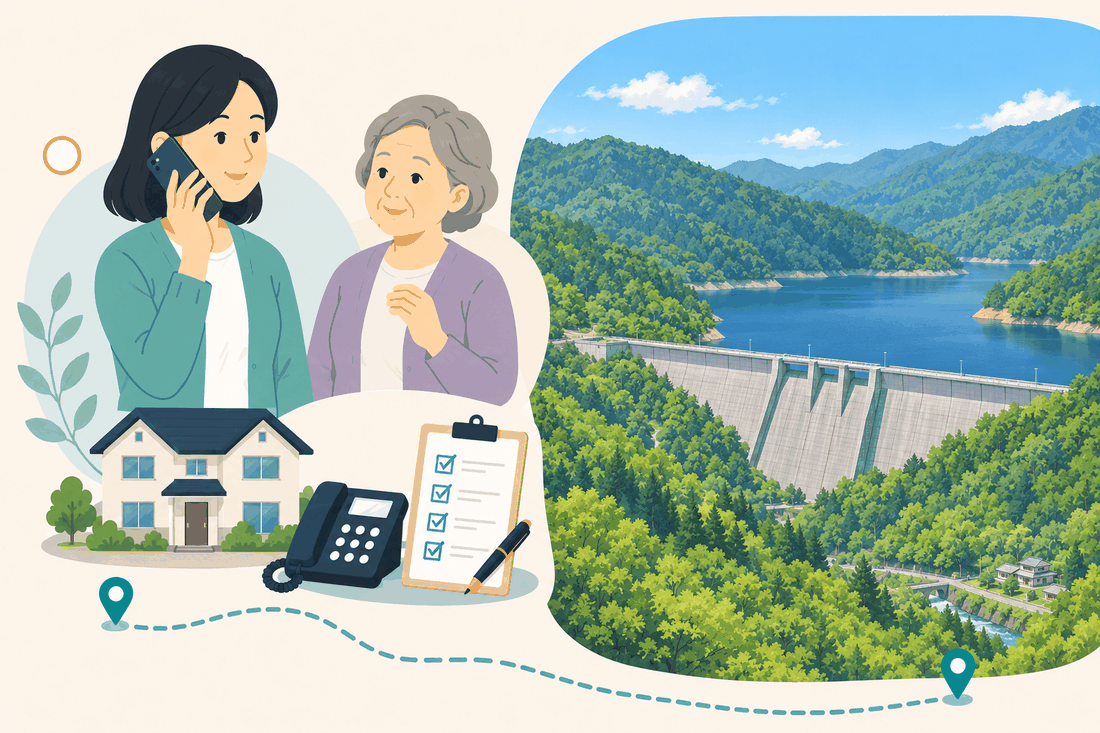 親の自宅へ食事と買い物を届ける生活支援の案内イラスト