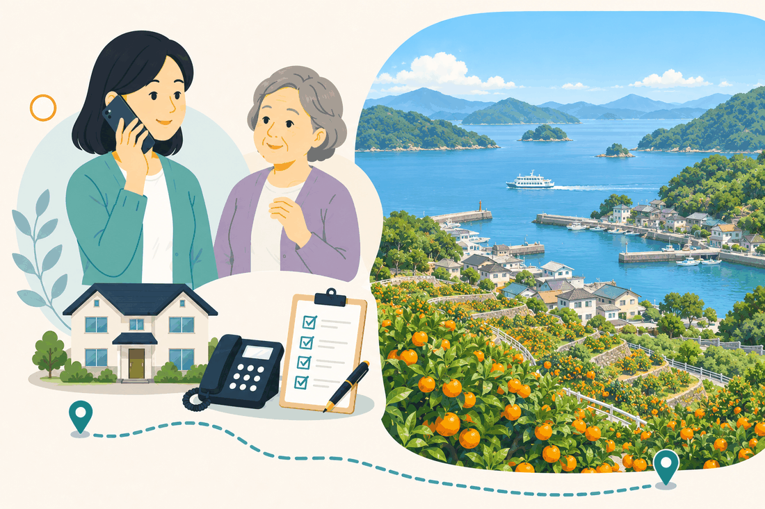 親の自宅へ食事と買い物を届ける生活支援の案内イラスト